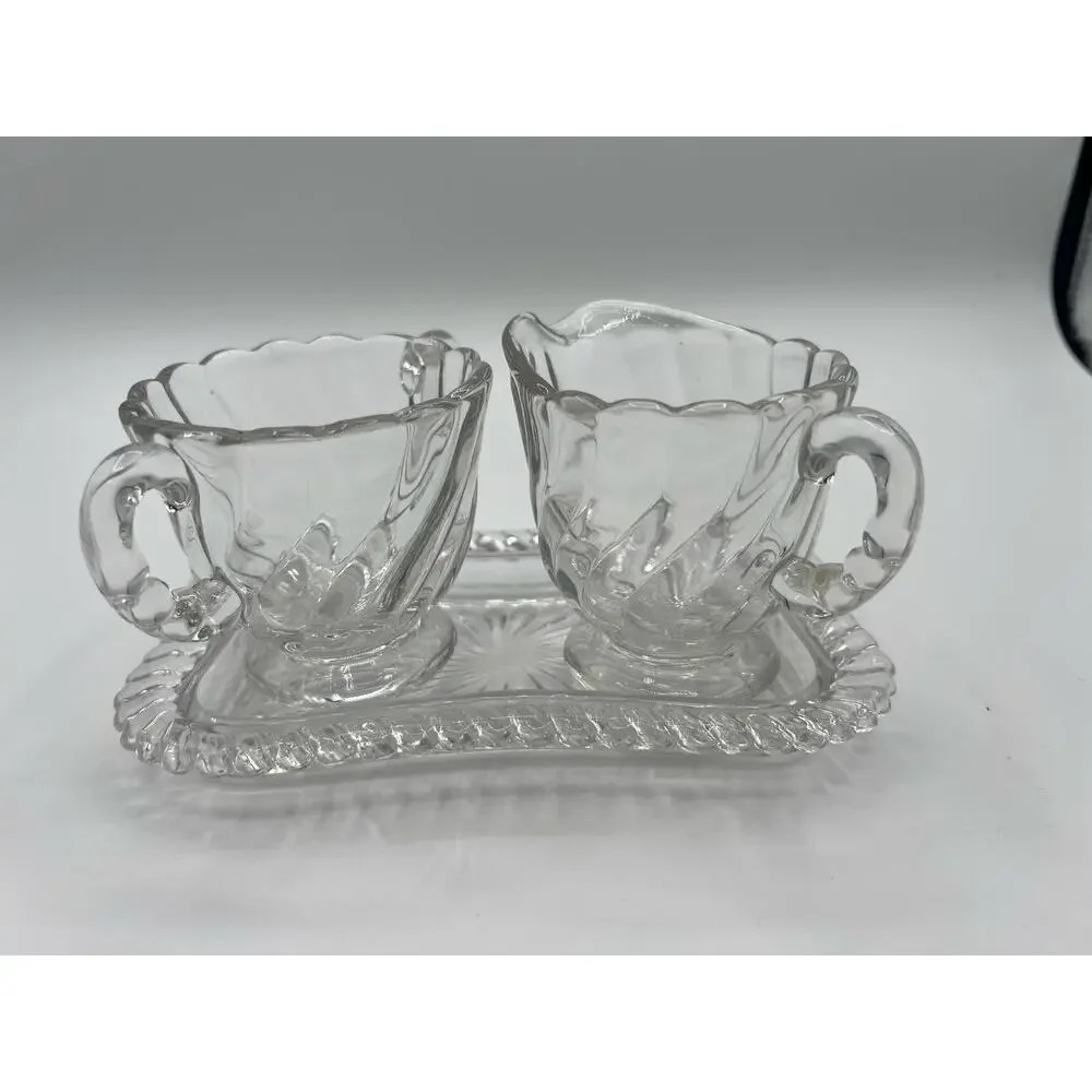 Vintage Elegant Glassware Crystal‎ Mini Sugar and Creamer With Tray